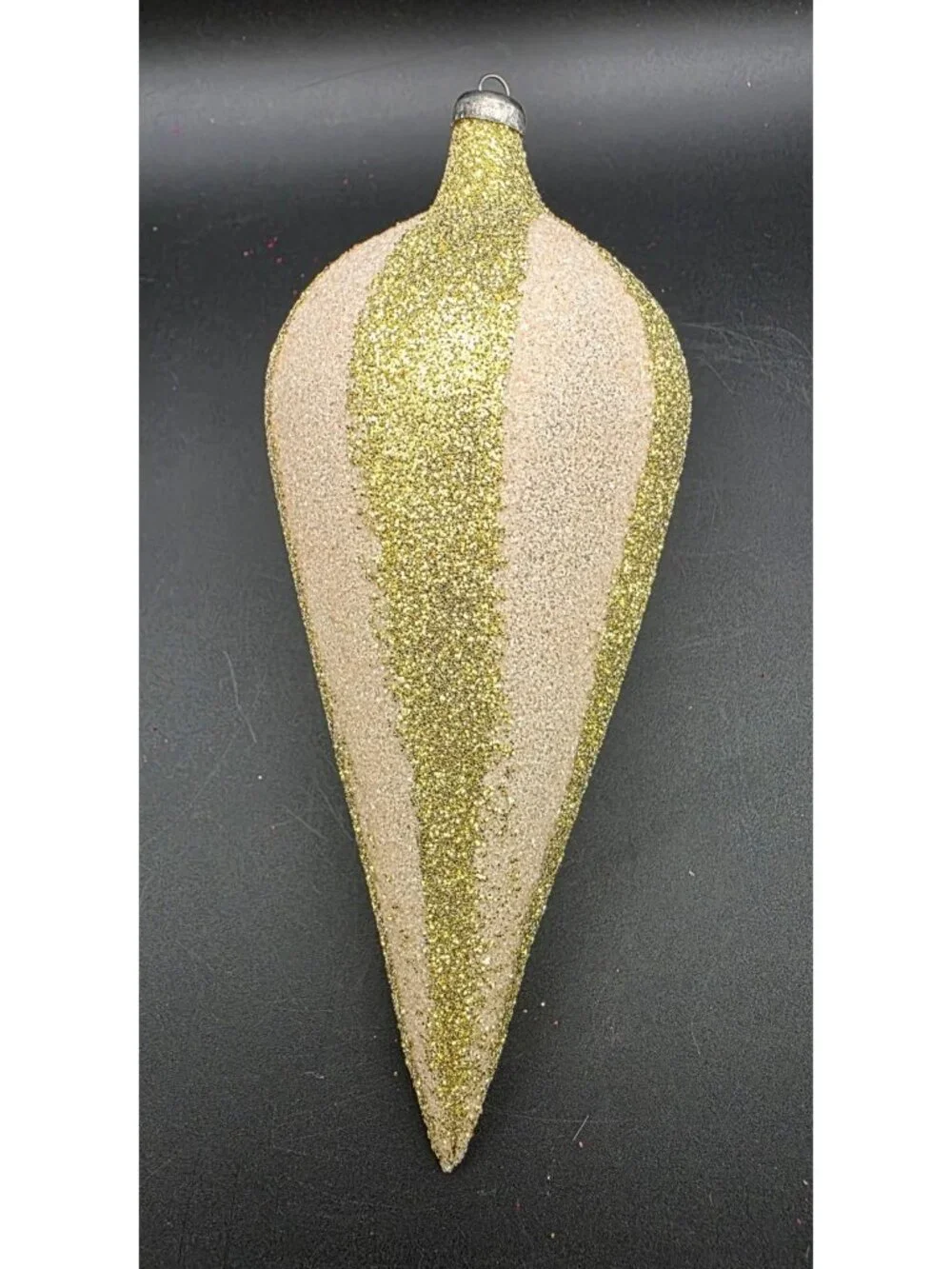 Vintage Jumbo Tear Drop Gold White Glitter Italian Collection Christmas Ornament